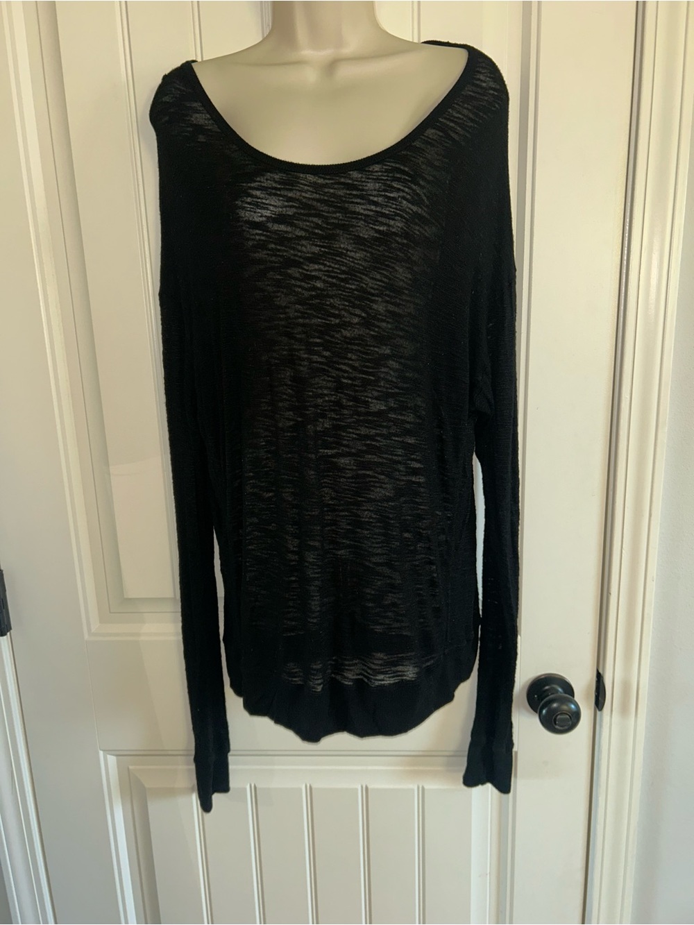 NEW Hard Tail Black Sheer Long Sleeve Crewneck Top Sz L